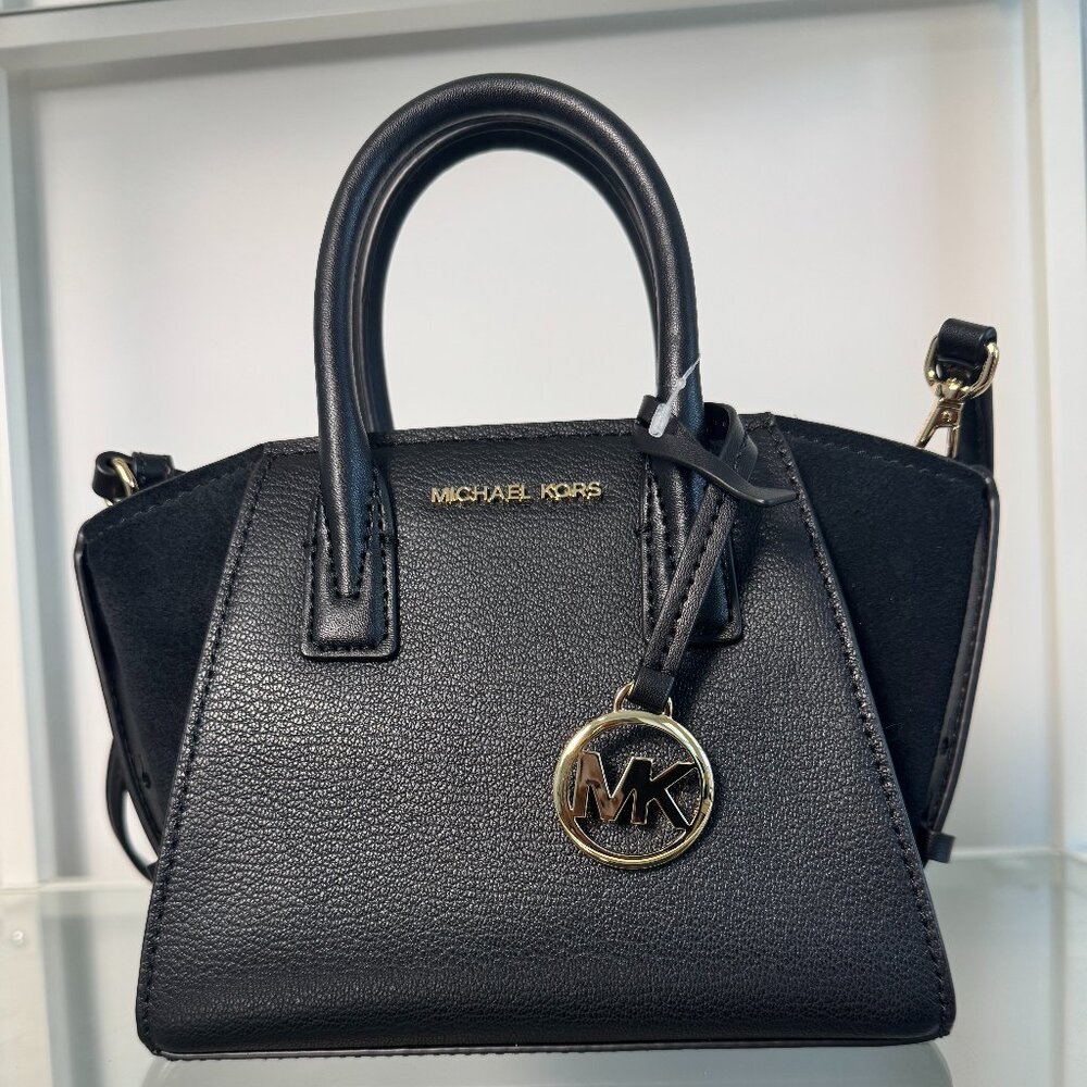 Michael Kors Black Leather Mini Convertible Crossbody with Gold Hardware